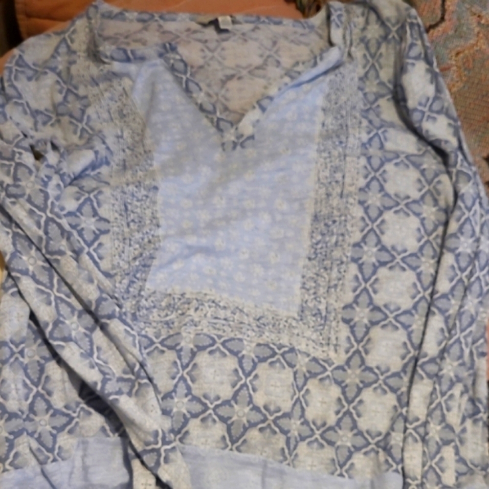 Lucky Brand Boho Baby Blue Patterned Shirt
